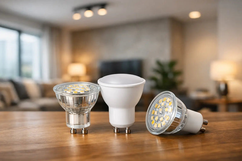GU10 LED bulbs for home use, showing beam angle and colour temperature