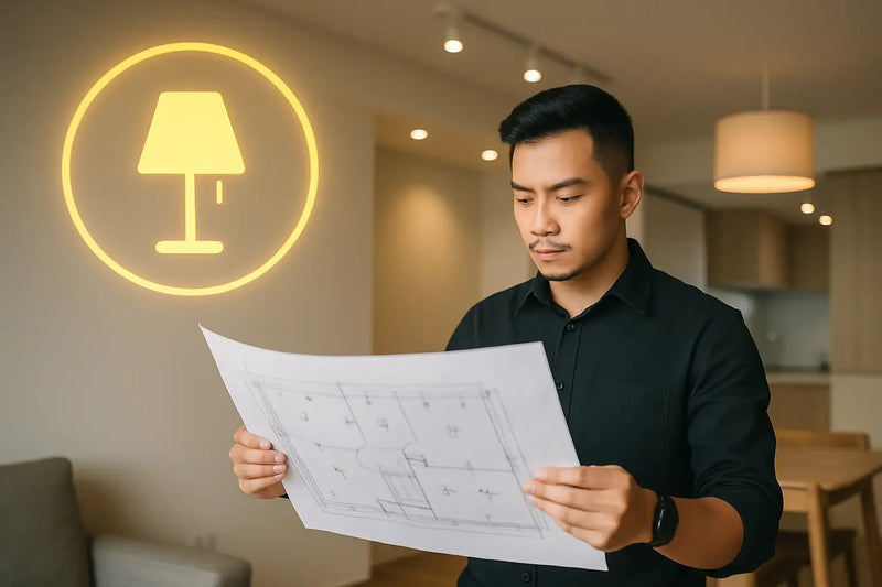 HDB renovation lighting plan showing cove, downlight and track layout