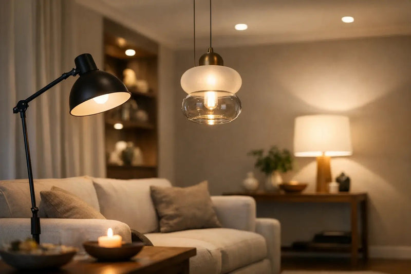 Layered lighting in a home, cove, downlight and task light together