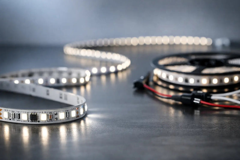 Voltage drop along a long LED strip run, far end visibly dimmer