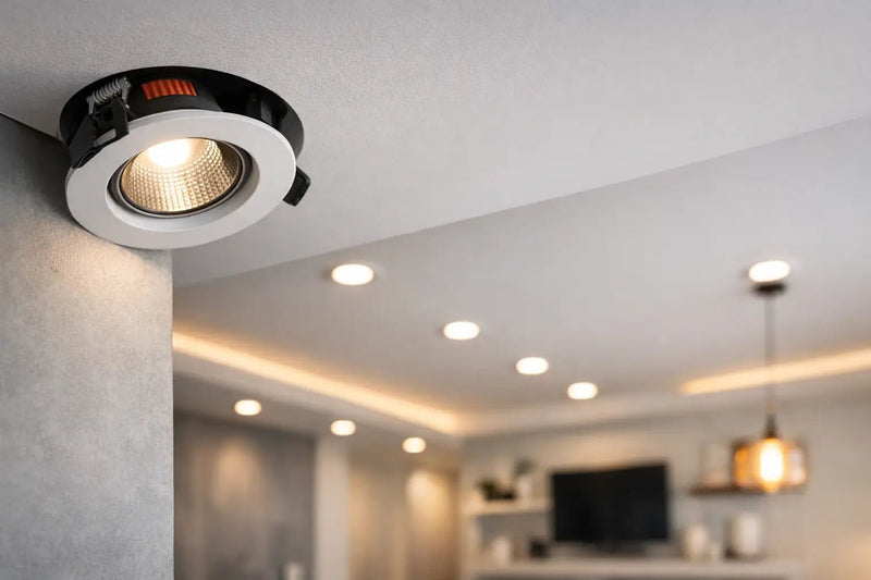 Downlights fitted into a false ceiling, showing spacing and beam spread