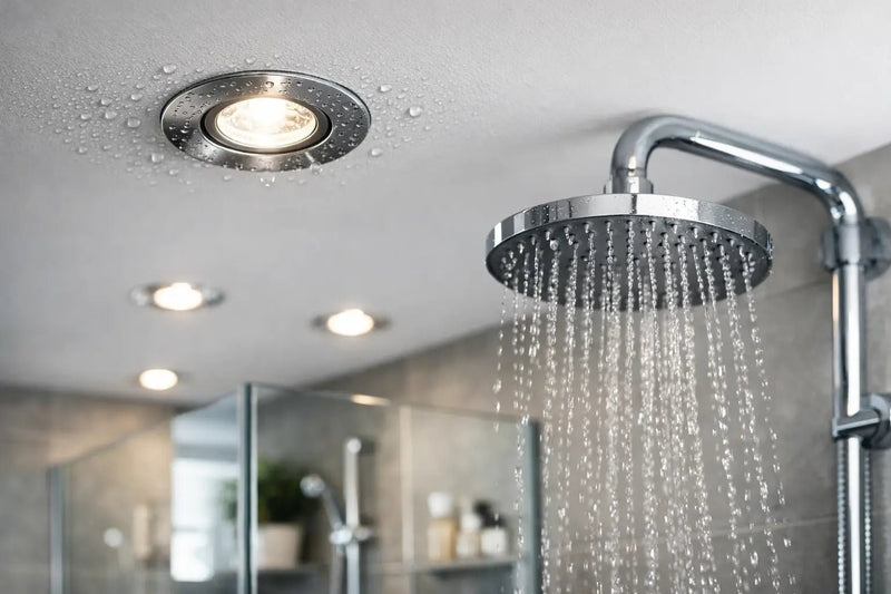 IP-rated LED downlight fitted in a bathroom ceiling