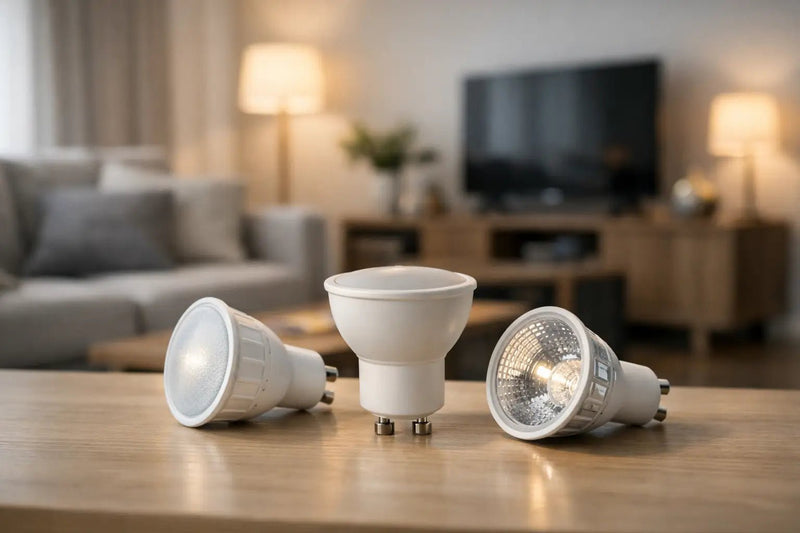 GU10 bulbs lighting a living room
