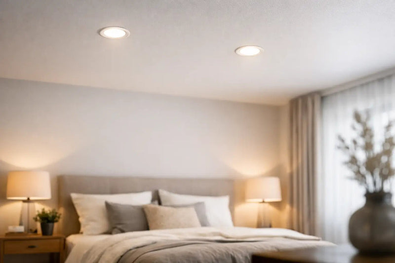 Flicker-free LED downlights in a bedroom ceiling