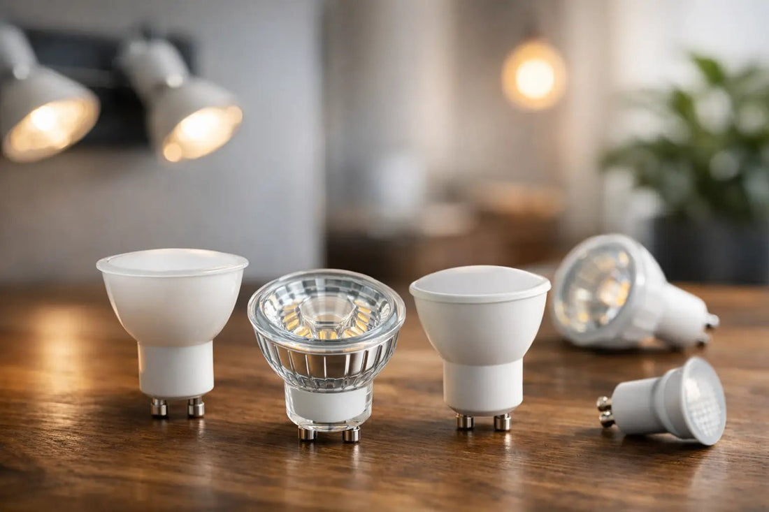 GU10 LED bulbs, showing beam angle and colour temperature choices