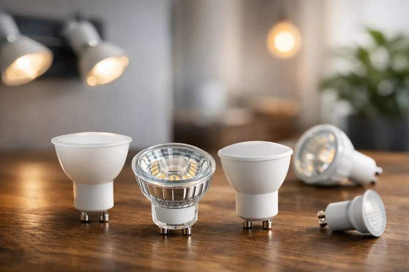 GU10 LED bulbs, showing beam angle and colour temperature choices