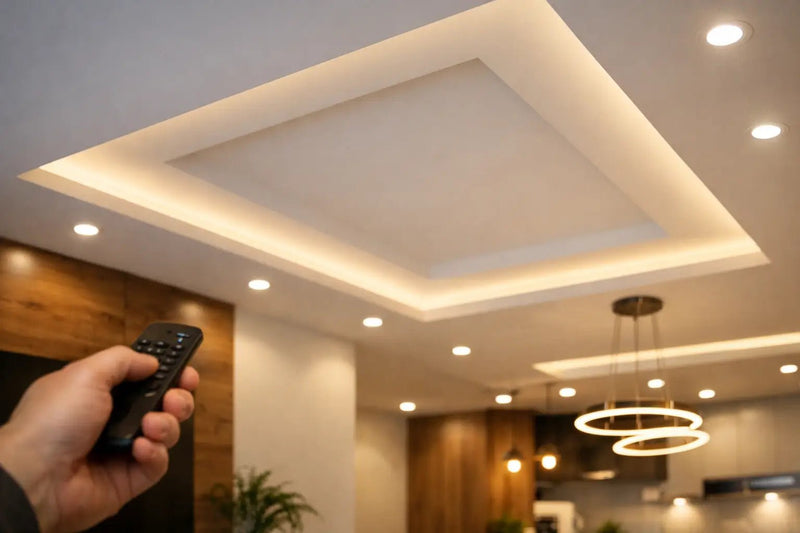 False ceiling lit with a cove LED strip