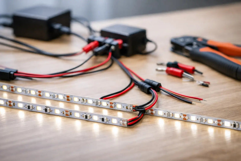 Parallel LED strip runs wired for even brightness