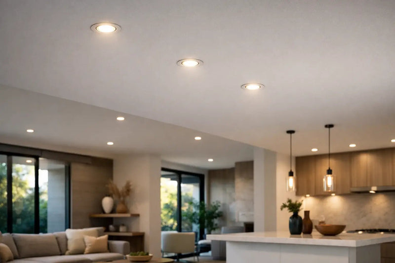 LED downlights in a modern home ceiling
